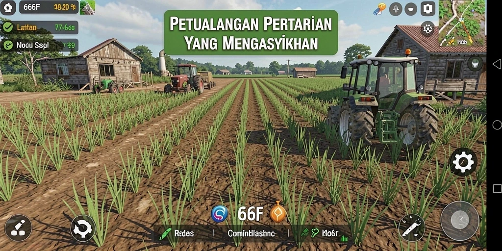 Tampilan gameplay 666F yang menunjukkan aktivitas bertani.