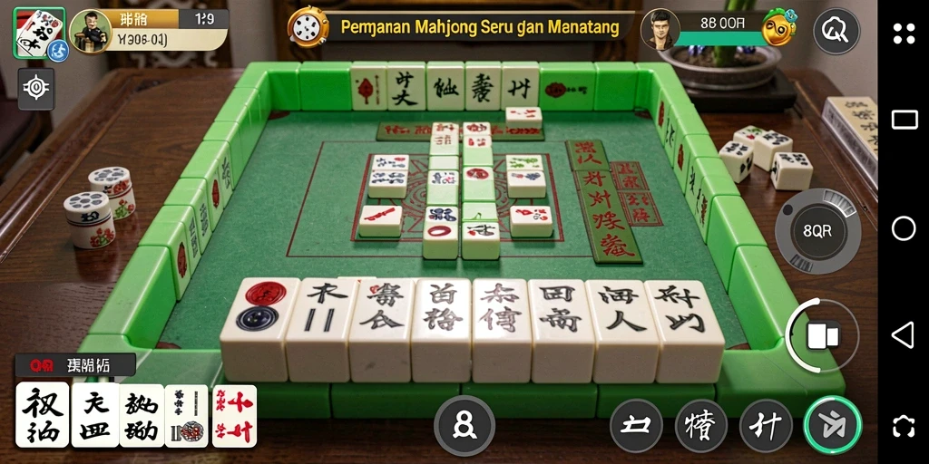 Screenshot permainan Mahjong dengan ubin dan level yang menantang.