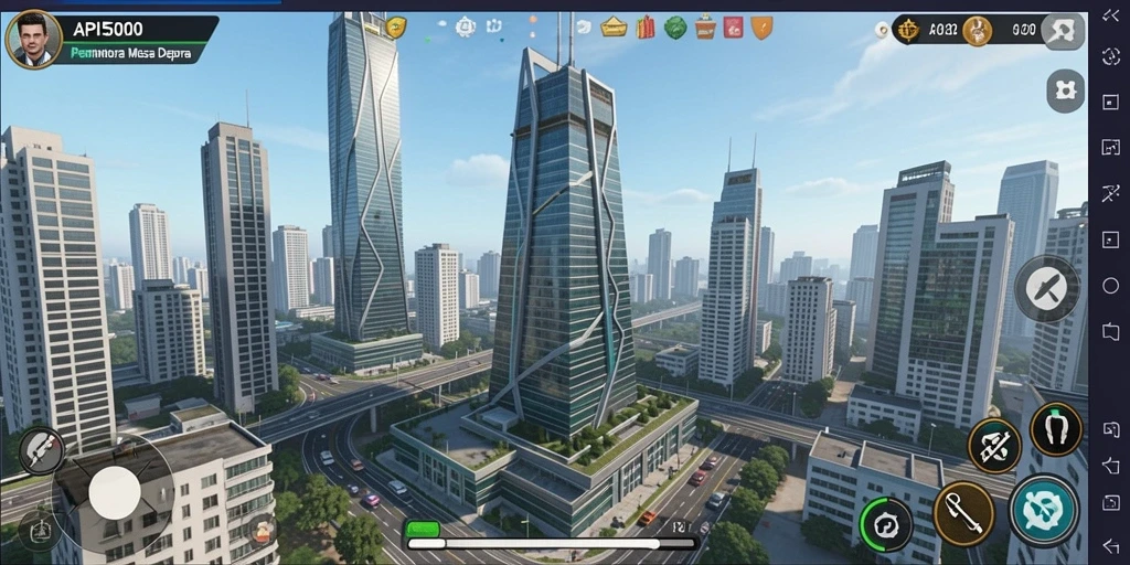 Screenshot menampilkan gameplay menara penuh aksi di API5000.