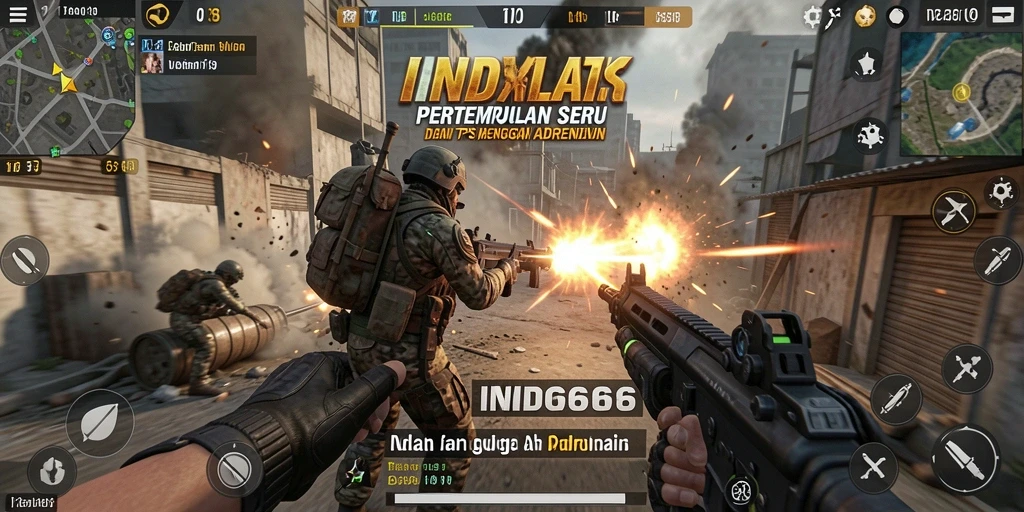 Tangkapan layar gameplay <strong>IND666</strong> yang menunjukkan aksi pertempuran TPS yang intens.