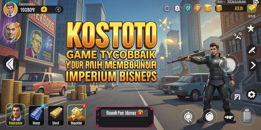 Tampilan gameplay KOSTOTO dengan elemen Tycoon yang menarik.