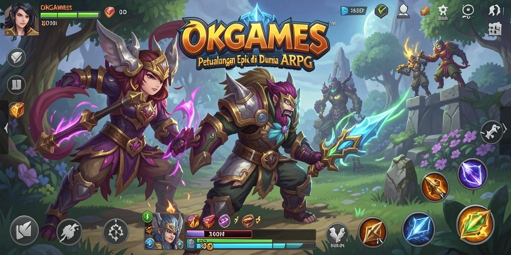 Tampilan gameplay yang mendebarkan dari OKGAMES saat bertarung melawan monster.