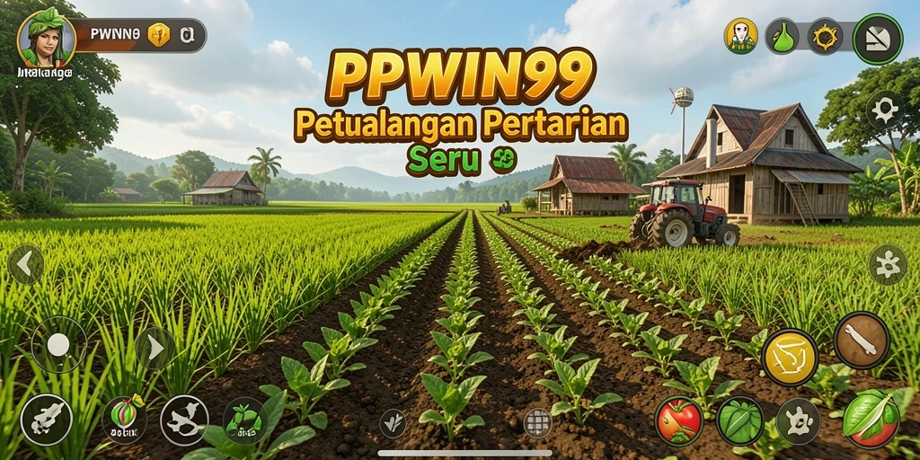 Tampilan gameplay PPWIN99 dengan ladang yang subur dan aktivitas pertanian yang dinamis.