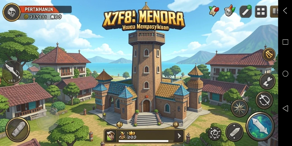 Screenshot X78 menunjukkan pertahanan menara yang intens dan beragam musuh.